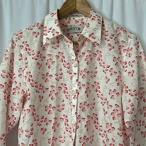 Orvis Pretty Pink Floral 3/4 Sleeve Button Cotton Shirt Top **Size 10** 🌸🌸 - Picture 3 of 4